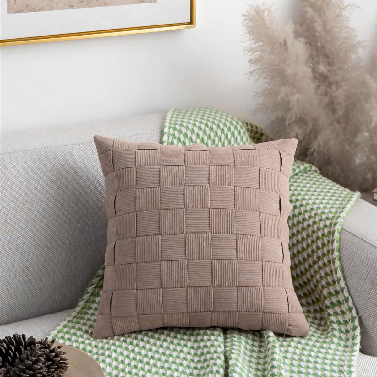 ALTERNATIVE - Funda Decorativo 45x45cm Diseño Entrelazado Beige Taupe 464