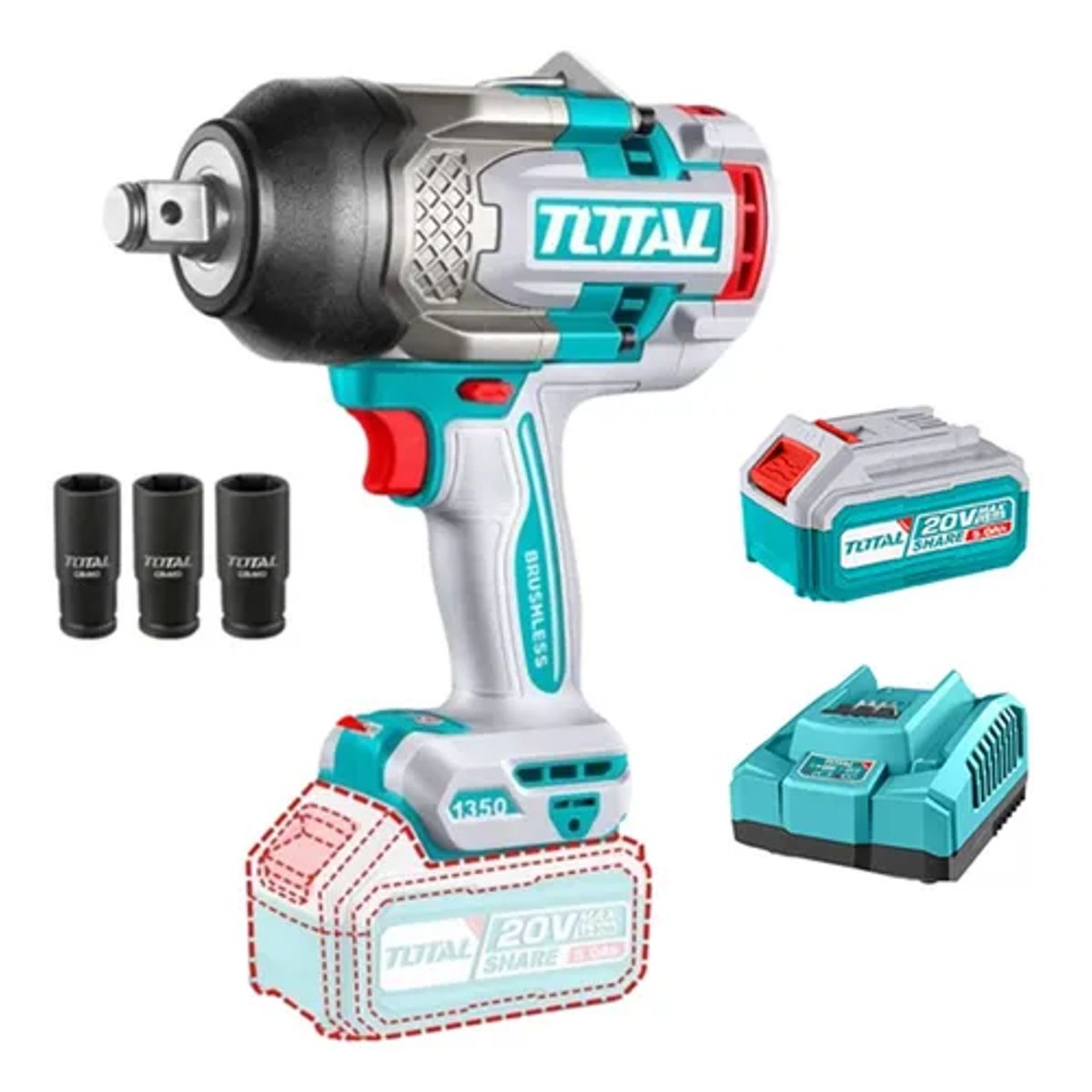 TOTAL TOOLS - Taladro Pistola Llave Impacto 20v Bat+ Carg Tiwli201351