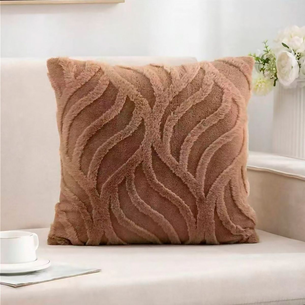 ALTERNATIVE - Funda Cojín 45x45cm Café Textura Aterciopelada Relieve 449.