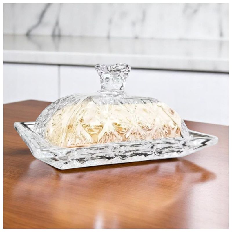 GENERICO - Mantequillera De Vidrio Con Tapa Vintage Rectangular 17cm Transparente