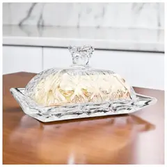 GENERICO - Mantequillera De Vidrio Con Tapa Vintage Rectangular 17cm Transparente