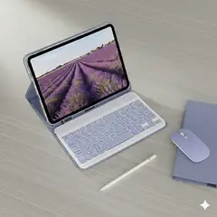 GENERICO - PACK SMART IPAD Air 3rd Funda PURPURA OSCURA + teclado mouse y lápiz táctil