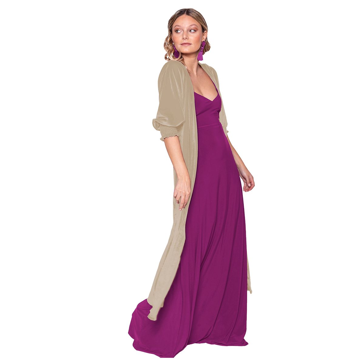 MARIA PASKARO - Tapado Kimono Santini Beige Terciopelo Maria Paskaro - Beige - LXL