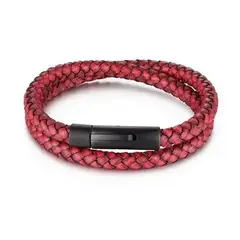ROYAL - Pulsera De Hombre Mujer De Cuero Rojo Doble Giro Elegante Madriz