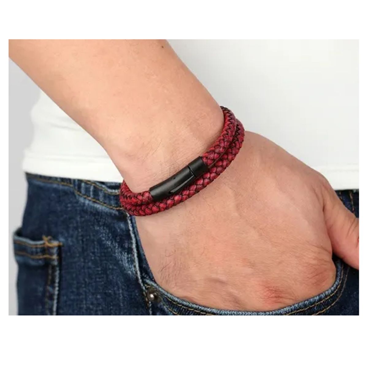 ROYAL - Pulsera De Hombre Mujer De Cuero Rojo Doble Giro Elegante Royal Madriz
