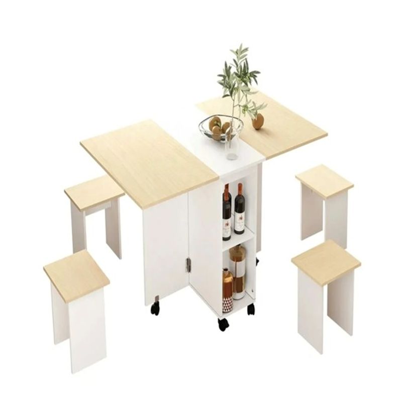 PERFECT SEAT - COMEDOR PLEGABLE MULTIUSO + 4 TABURETES BLANCO/CAFE CON LECHE