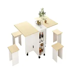PERFECT SEAT - COMEDOR PLEGABLE MULTIUSO + 4 TABURETES BLANCO/CAFE CON LECHE