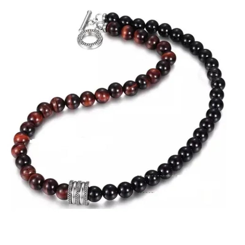 ROYAL - Collar Piedra Onix Y Ojo De Tigre Rojo Hombre Moda Royal Madriz