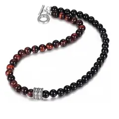 ROYAL - Collar Piedra Onix Y Ojo De Tigre Rojo Hombre Moda Madriz
