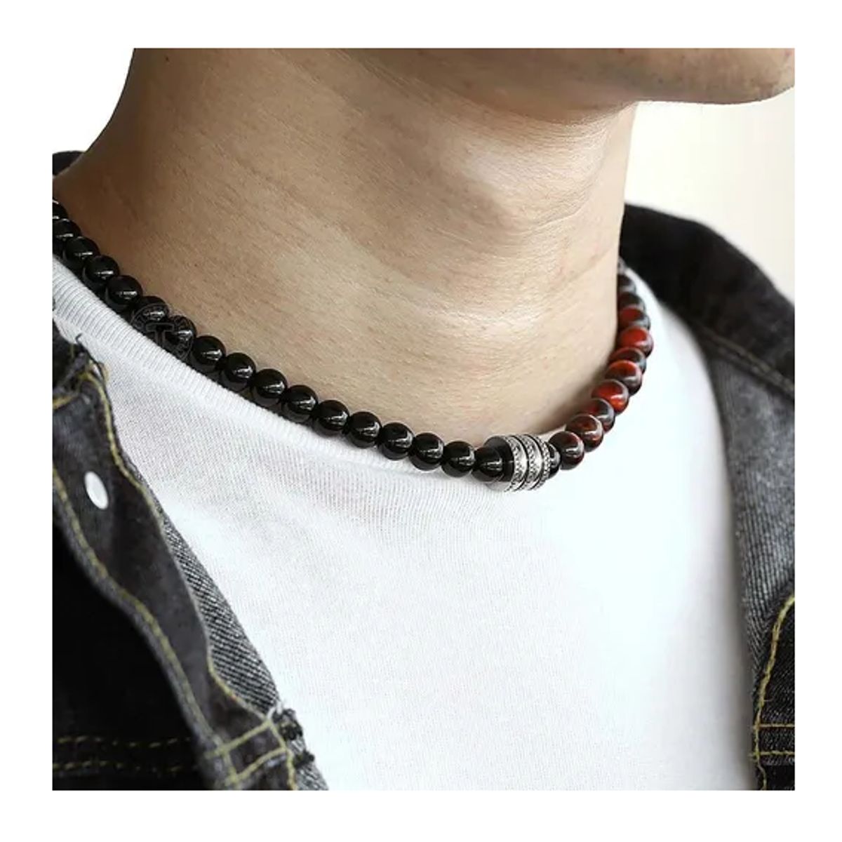 ROYAL - Collar Piedra Onix Y Ojo De Tigre Rojo Hombre Moda Royal Madriz