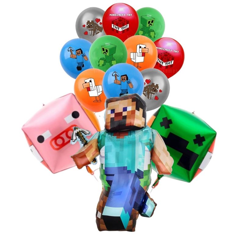 GENERICO - Set de Globos foil + látex Minecraf  para cumpleaños