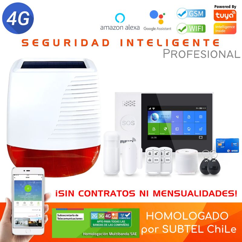 D MOTICA - Kit Alarma Inteligente Wifi+Gsm 4G Pantalla Táctil - Sirena Exterior