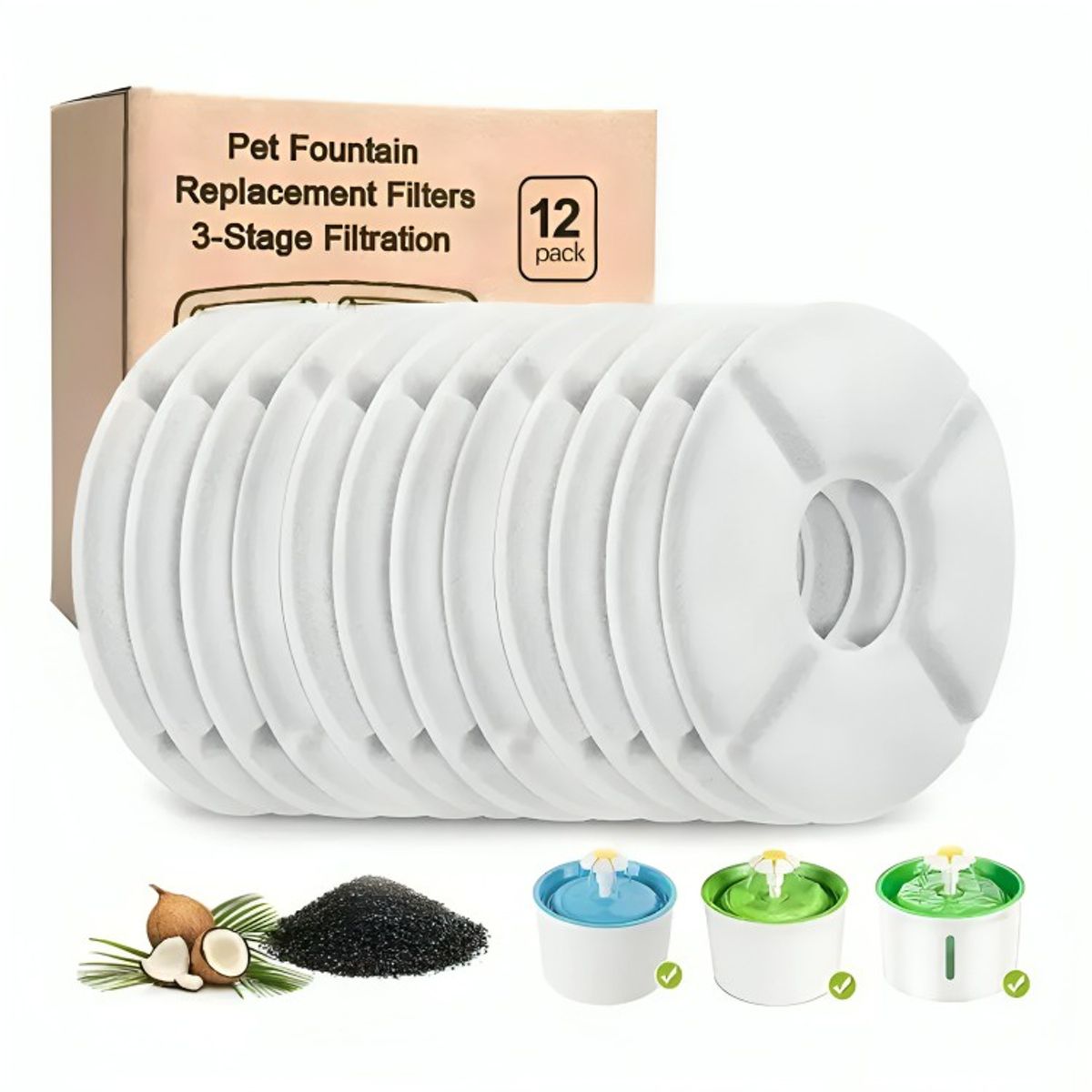 GENERICO - Pack 12 Filtros Bebedero Fuente Agua Eléctrico Gato Perro