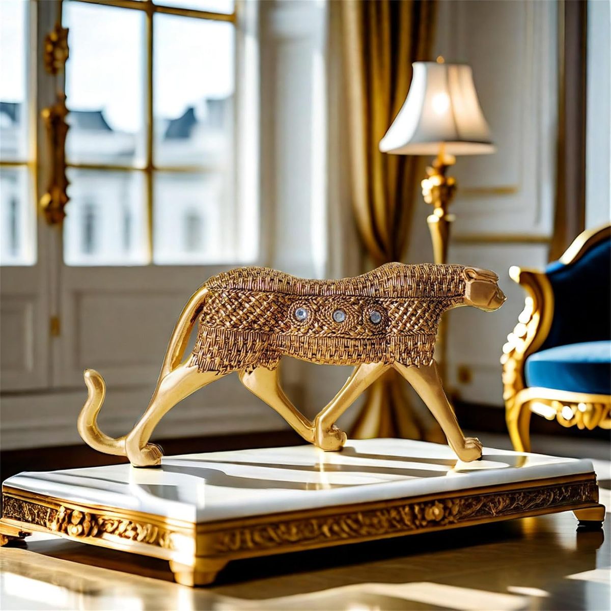 GENERICO - Leopardo Estatua Animal Gold Escultura 40cm Resina