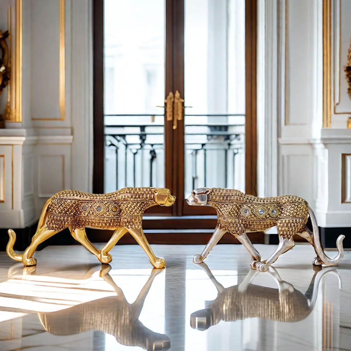 GENERICO - Leopardo Estatua Animal Gold Escultura 40cm Resina