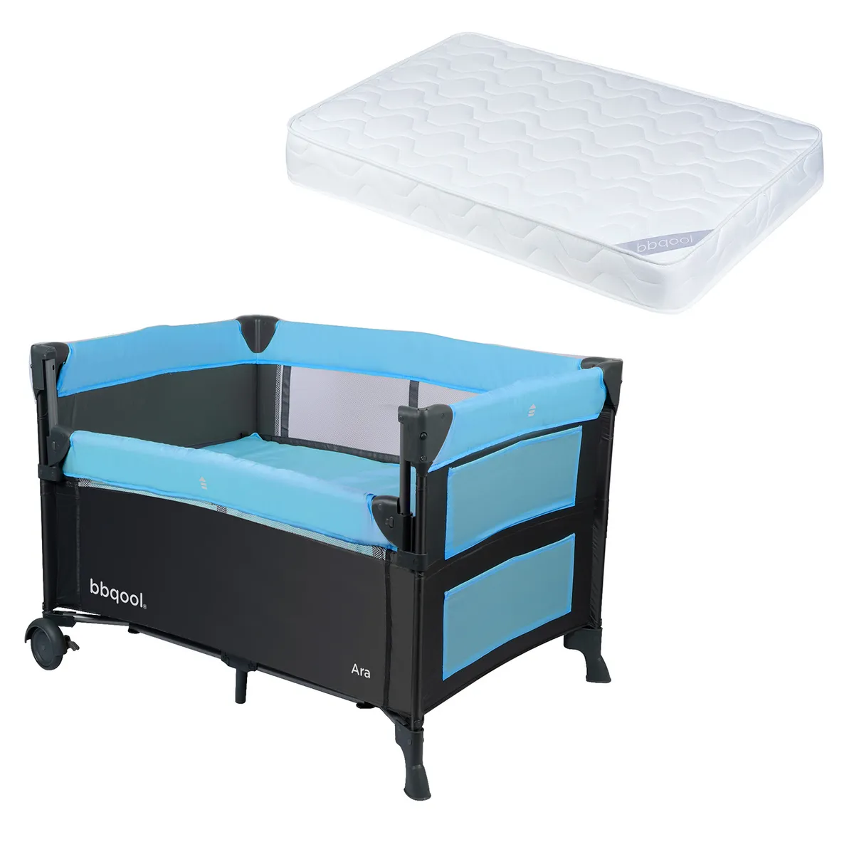 BBQOOL - Cuna Playard Colecho Ara Blue + Colchón de Espuma