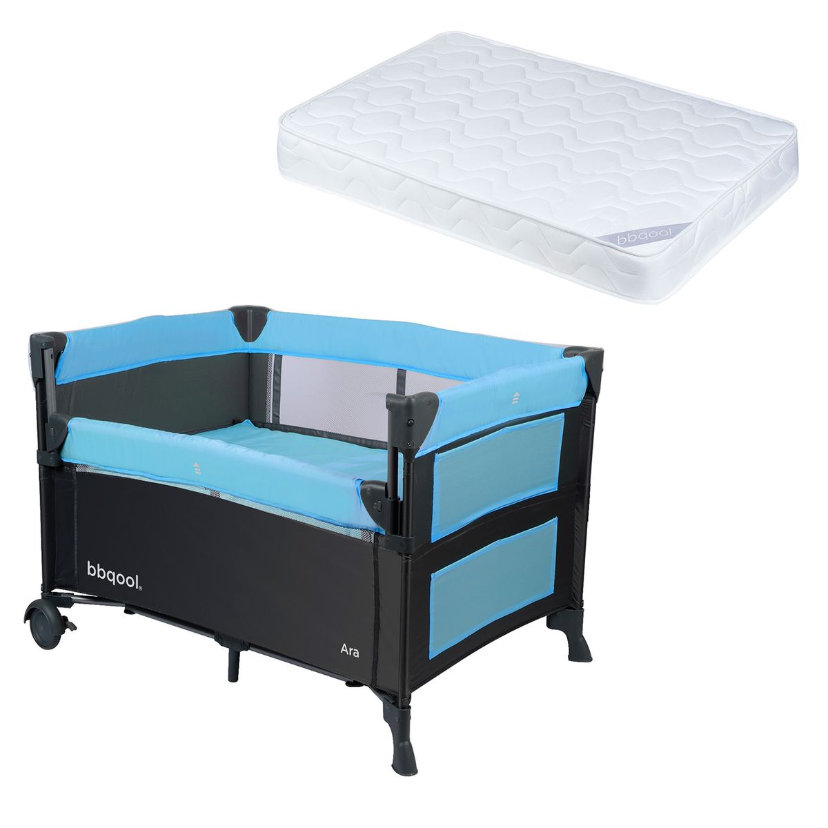 BBQOOL - Cuna Playard Colecho Ara Blue + Colchón de Espuma