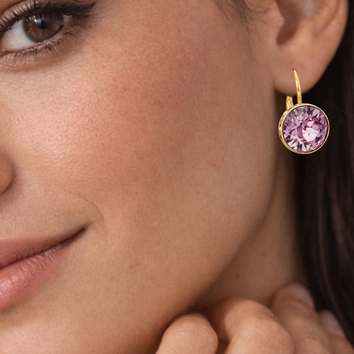 BLOOM CRYSTAL - Aros Colgantes Bella Cristal Austria 12mm Rosa Vintage Baño en Oro