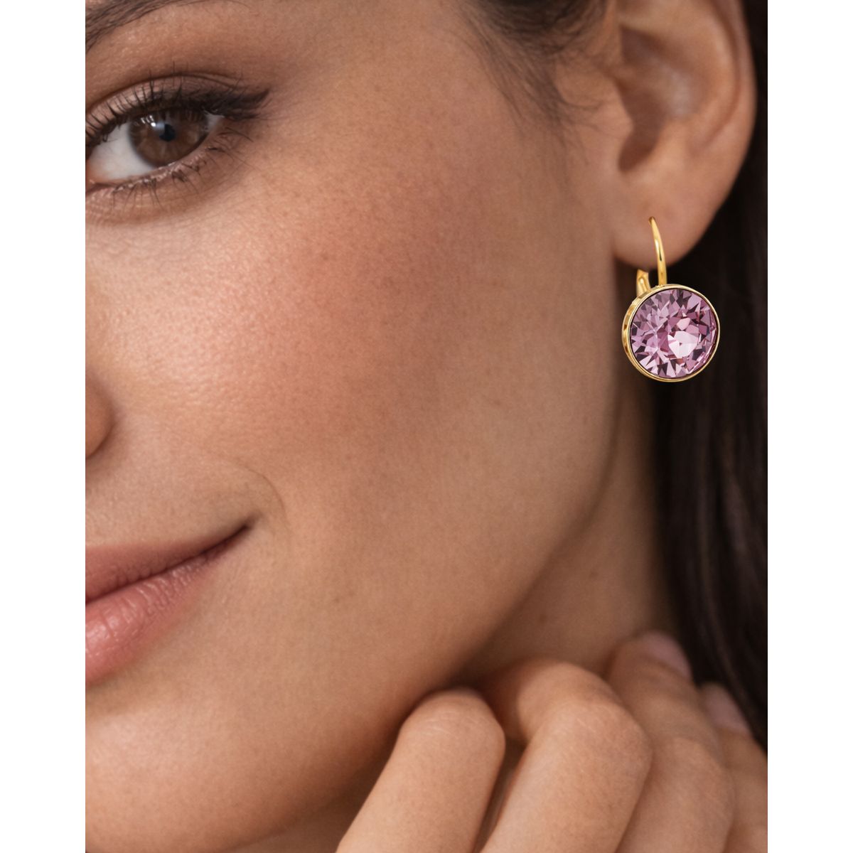 BLOOM CRYSTAL - Aros Colgantes Bella Cristal Austria 12mm Rosa Vintage Baño en Oro