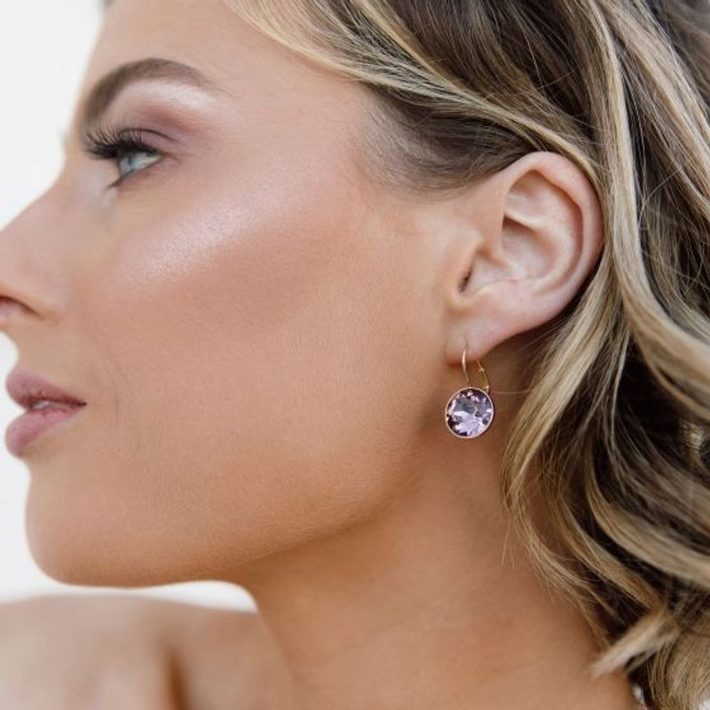 BLOOM CRYSTAL - Aros Colgantes Bella con Cristales Rosa Vintage Baño en Oro