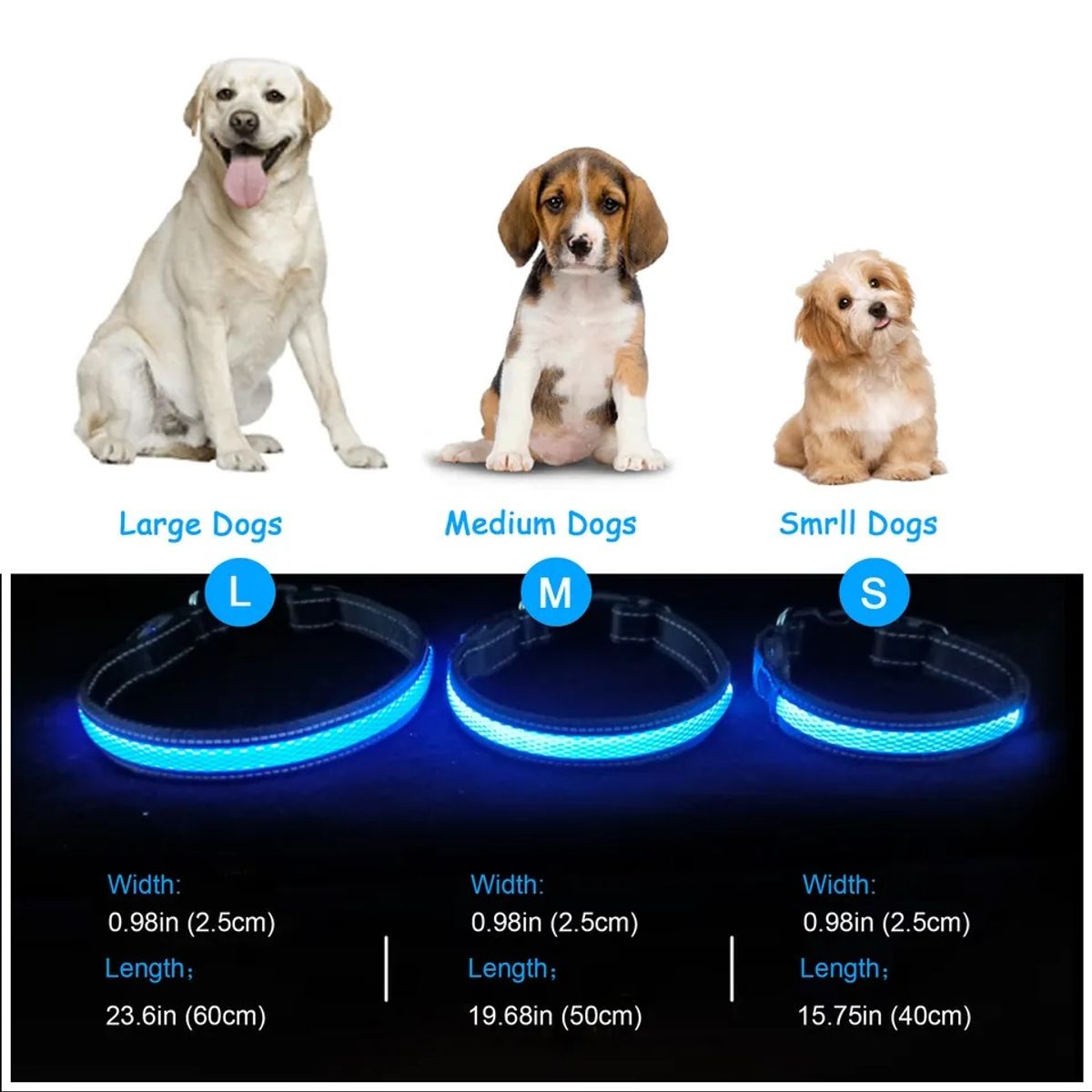 GENERICO - Collar Luz LED 3 modos Luz carga USB  Perros Gatos Talla S