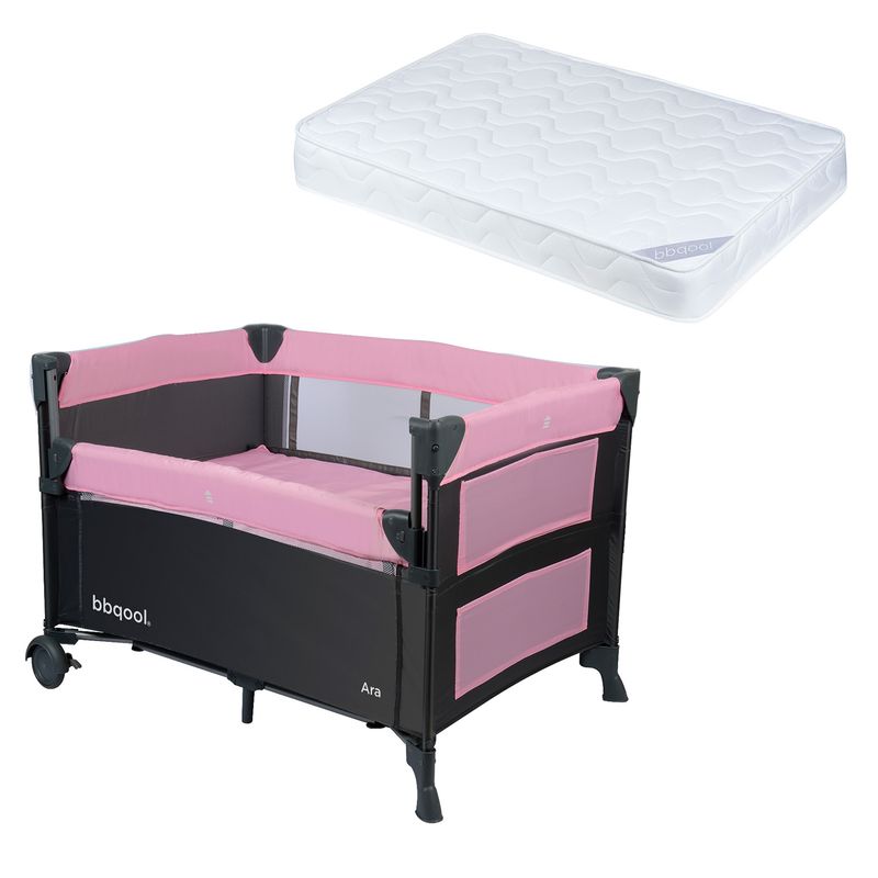 BBQOOL - Cuna Playard Colecho Ara Pink + Colchón de Espuma