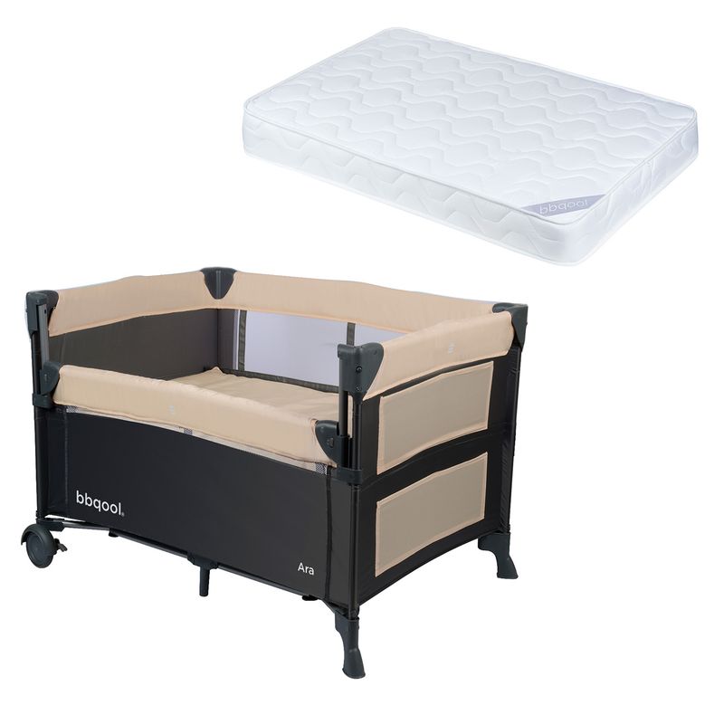 BBQOOL - Cuna Playard Colecho Ara Beige + Colchón de Espuma