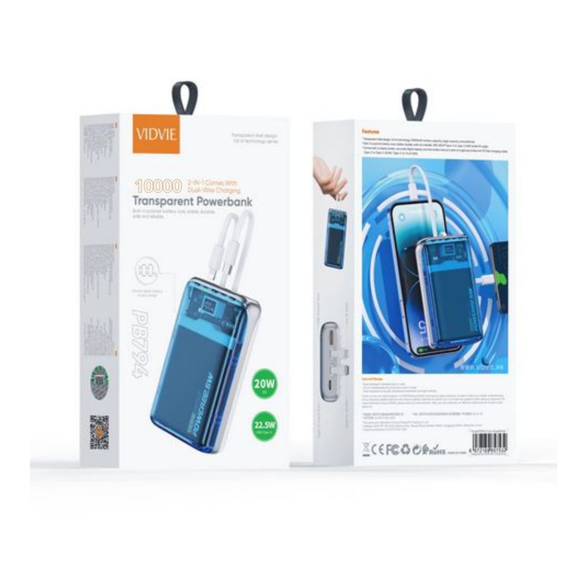 GENERICO - Cargador Vidvie Power Bank Ultra Rápida Trasparente 2 En 1.