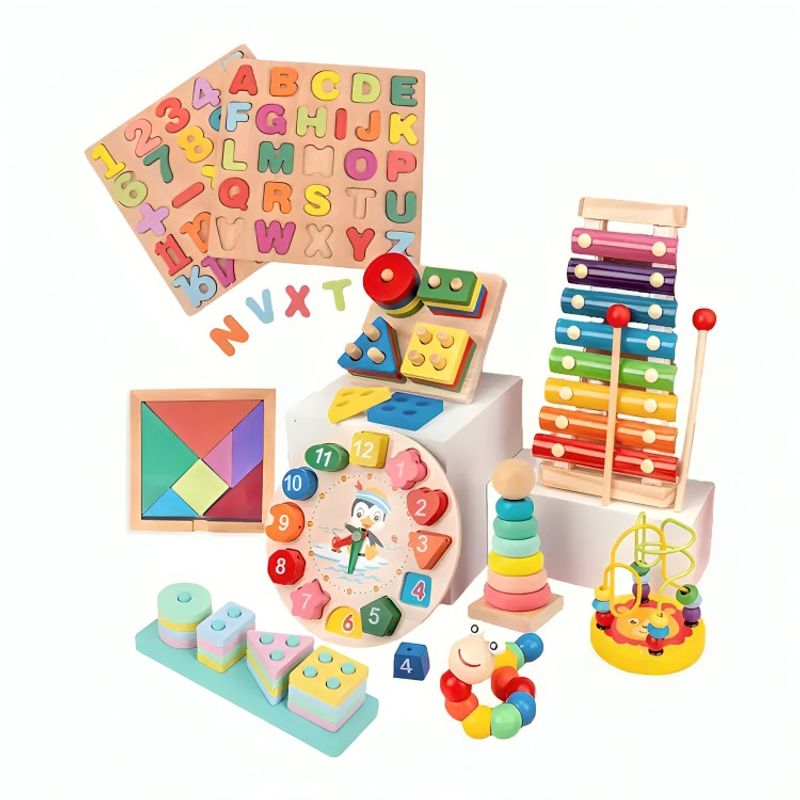 GENERICO - Pack 10 Juguetes Didácticos De Madera Para Niños Montessori