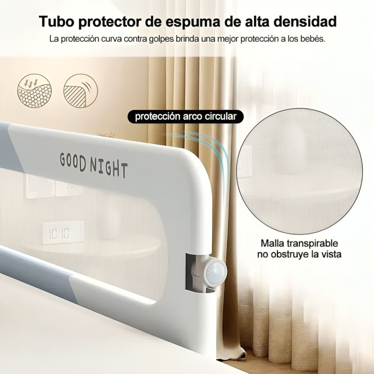 GENERICO - Baranda De Cama 15mtrs Seguridad Bebe Abatible Ajustable