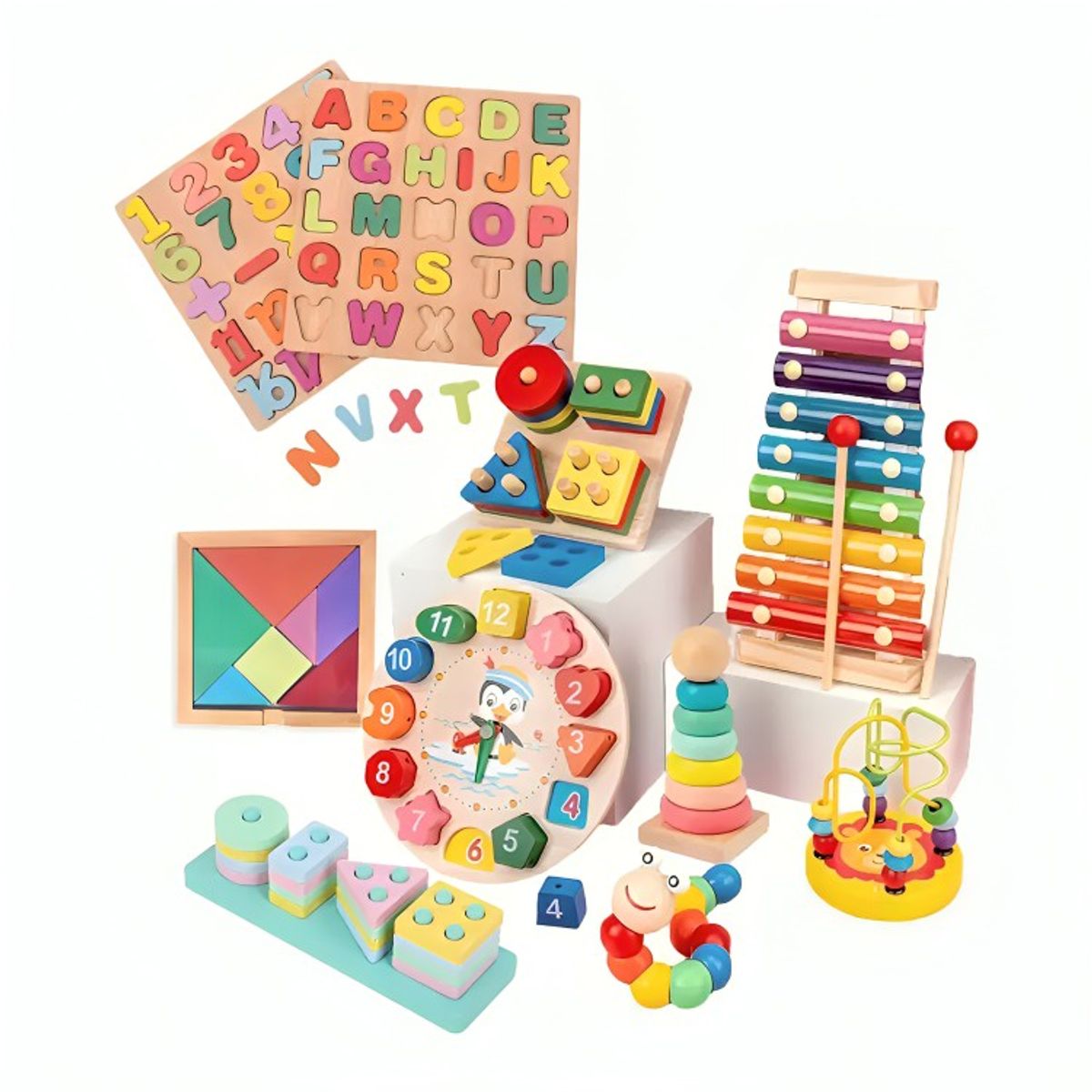GENERICO - Pack 10 Juguetes Didácticos De Madera Para Niños Montessori