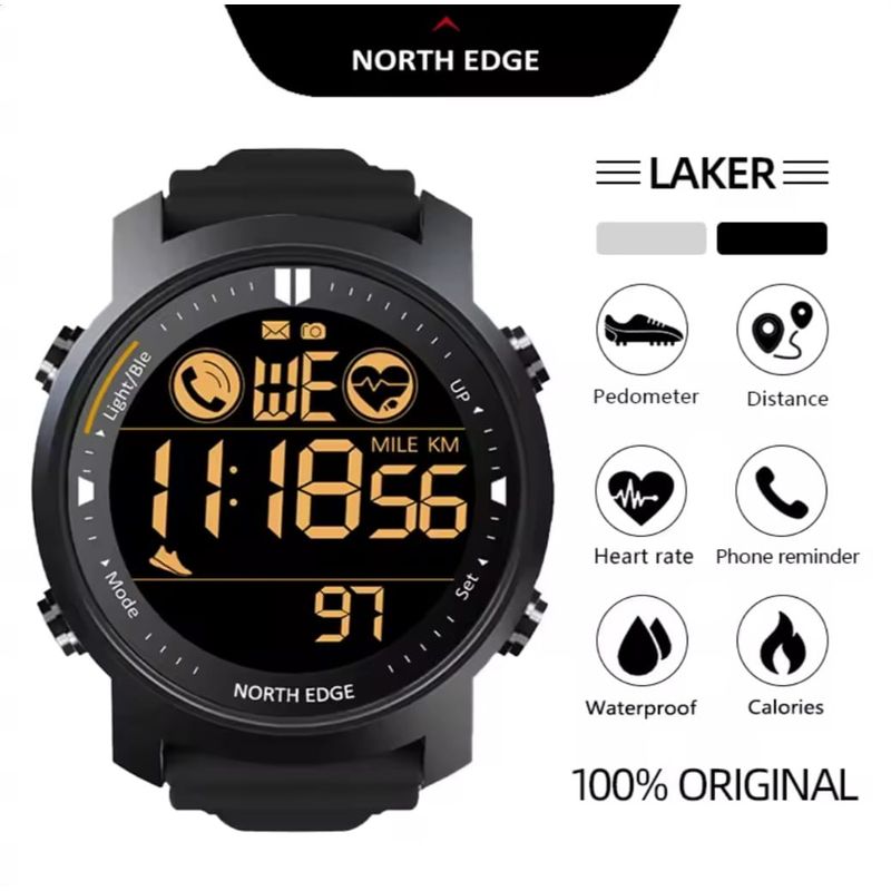 NORTH EDGE - Reloj inteligente Laker NORTH EDGE Sumergible Surf 50m Negro.