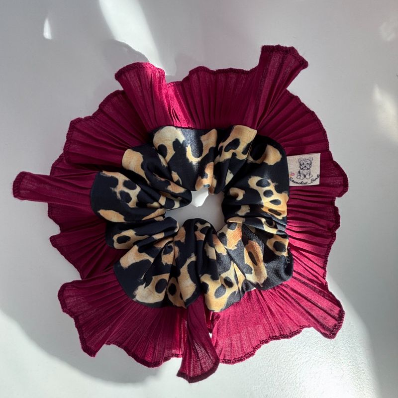 GENERICO - Scrunchie Rumba Clásica Simbi Animal print bicolor vino y leopardo