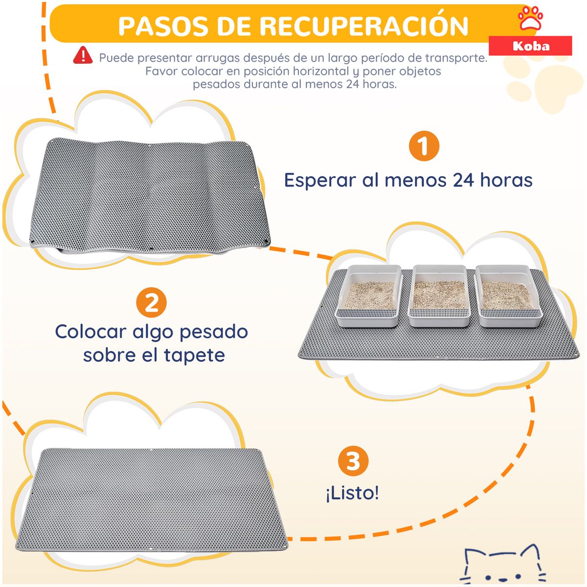 KOBA - Alfombra Atrapa Arena De Gatos Tapete Arenero Michi 120x70cm