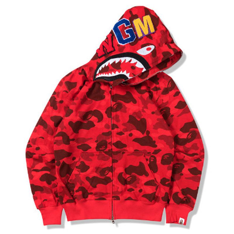 DANWEILE - Sudadera con capucha de camuflaje con cabeza de tiburón - rojo