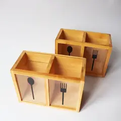 GENERICO - Organizador de Cubiertos Madera Porta Servicios 18x9x13cm