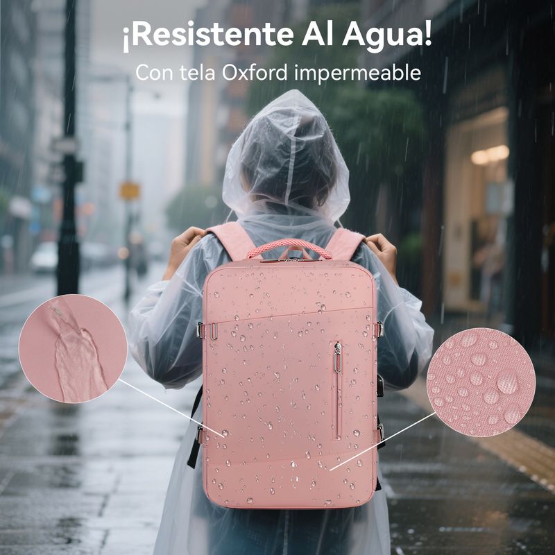 VIDITA - Mochila De Viaje 32L Con Puerto USB y Compartimento Para Notebook Rosa