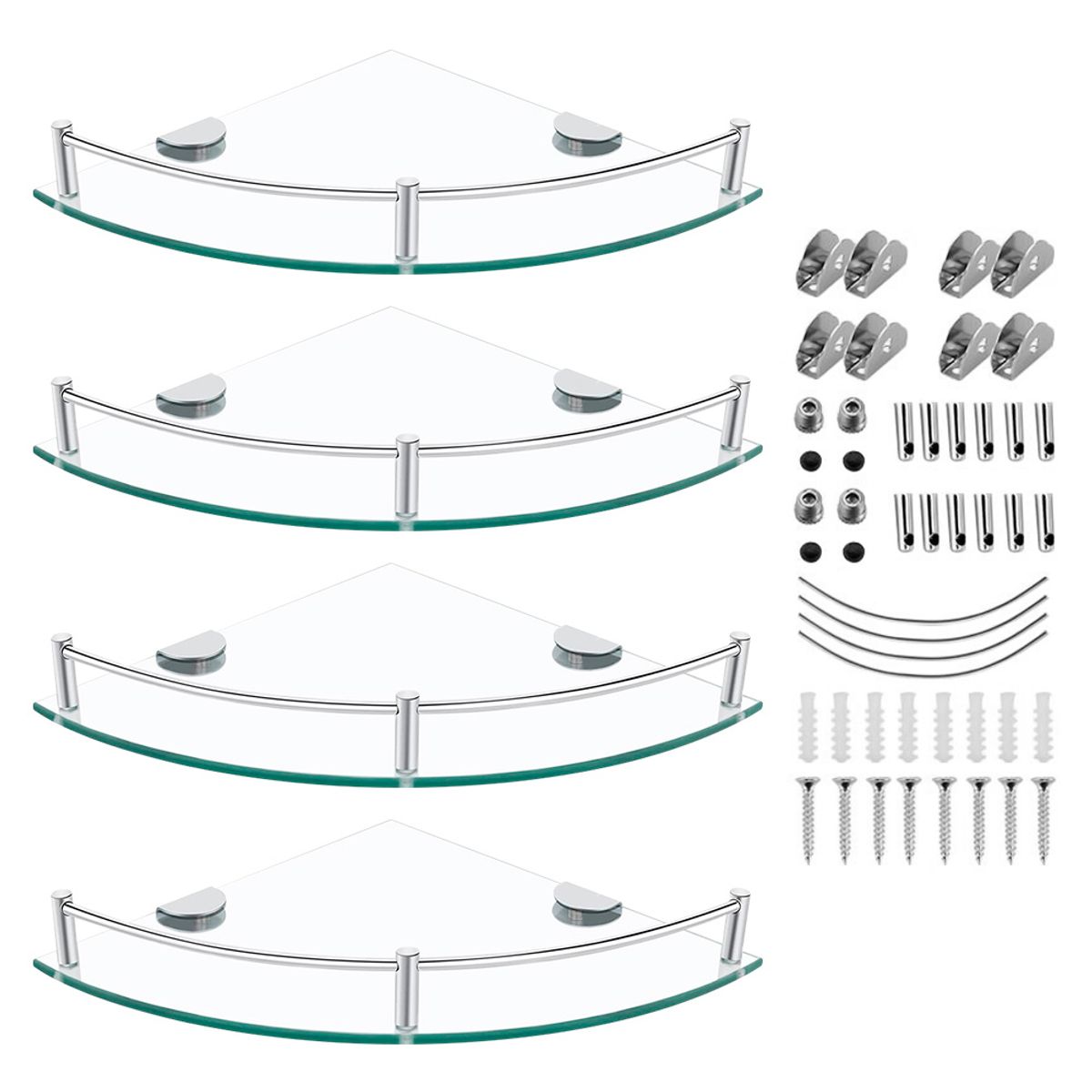DECOTEAM - Repisas Esquineras de Vidrio 4 Unidades Para Ducha Baño