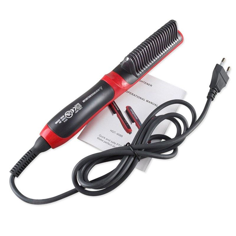 TIOZONEY - Plancha de pelo cerámica LCD alisador con cepillo calentado HQT908B