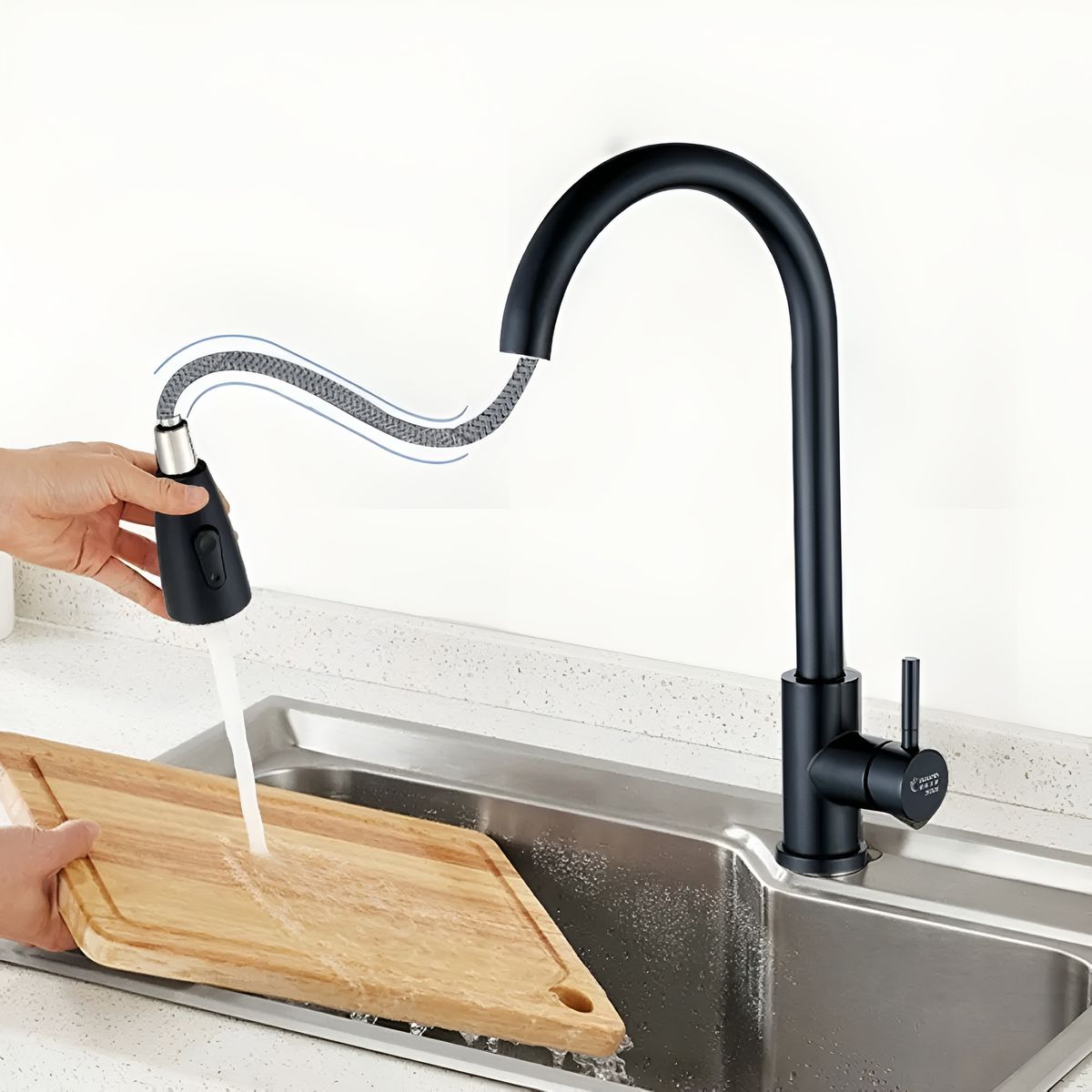 GENERICO - Llave Monomando Lavaplatos Retractil Negra