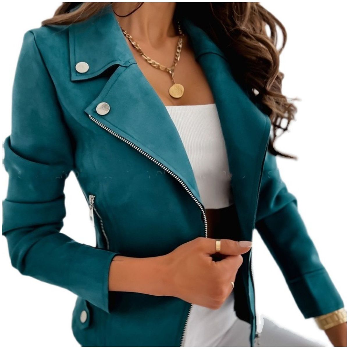 TIOZONEY - Chaqueta Mujer - Turquesa Oscuro