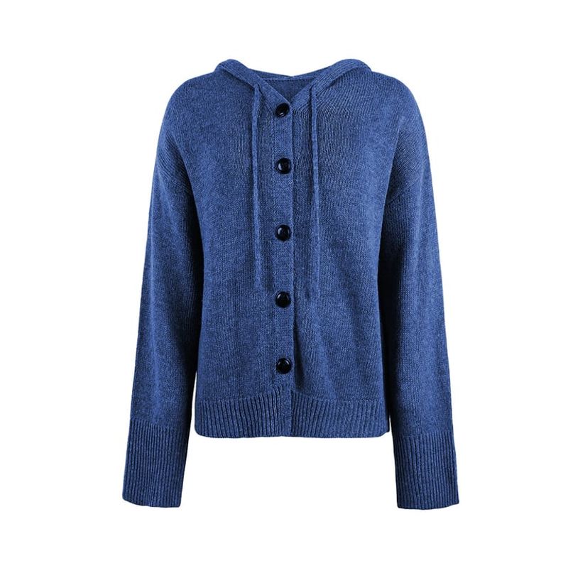 TIOZONEY - Sweater con botones y gorro para mujer- Azul