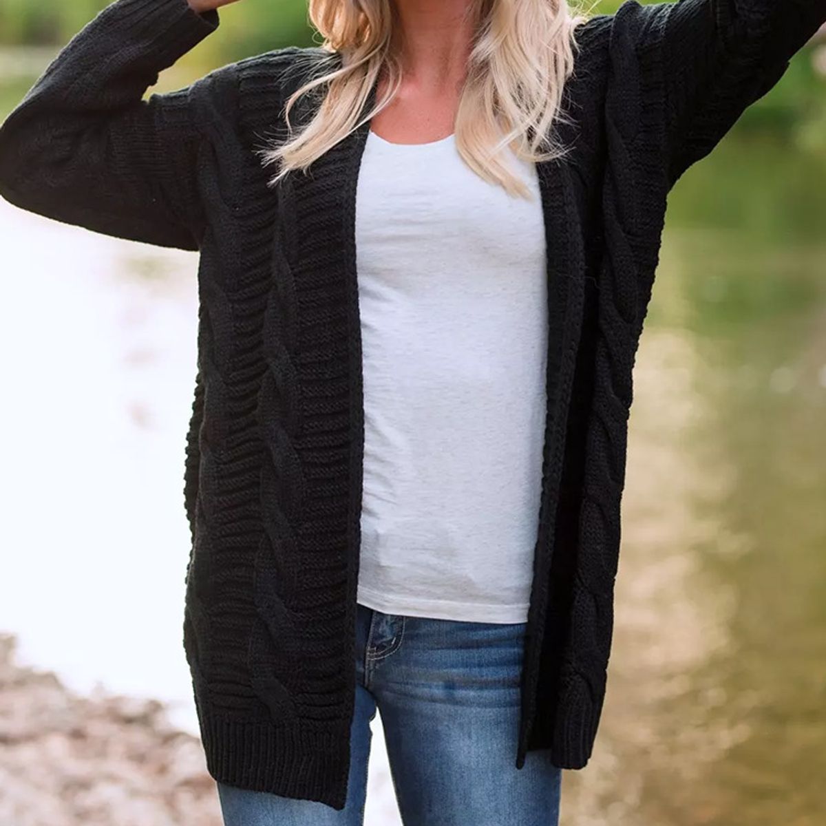 TIOZONEY - Sweater abierto para Mujer- Negro