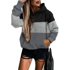 TIOZONEY - Sudadera de mujer con capucha y bloques de color