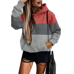 TIOZONEY - Sudadera de mujer con capucha y bloques de color