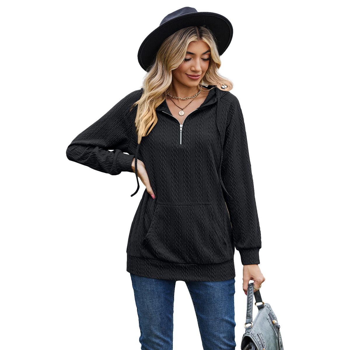 TIOZONEY - Sudadera con capucha y cremallera para mujer