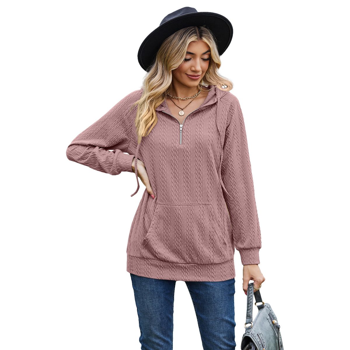 TIOZONEY - Sudadera con capucha y cremallera para mujer