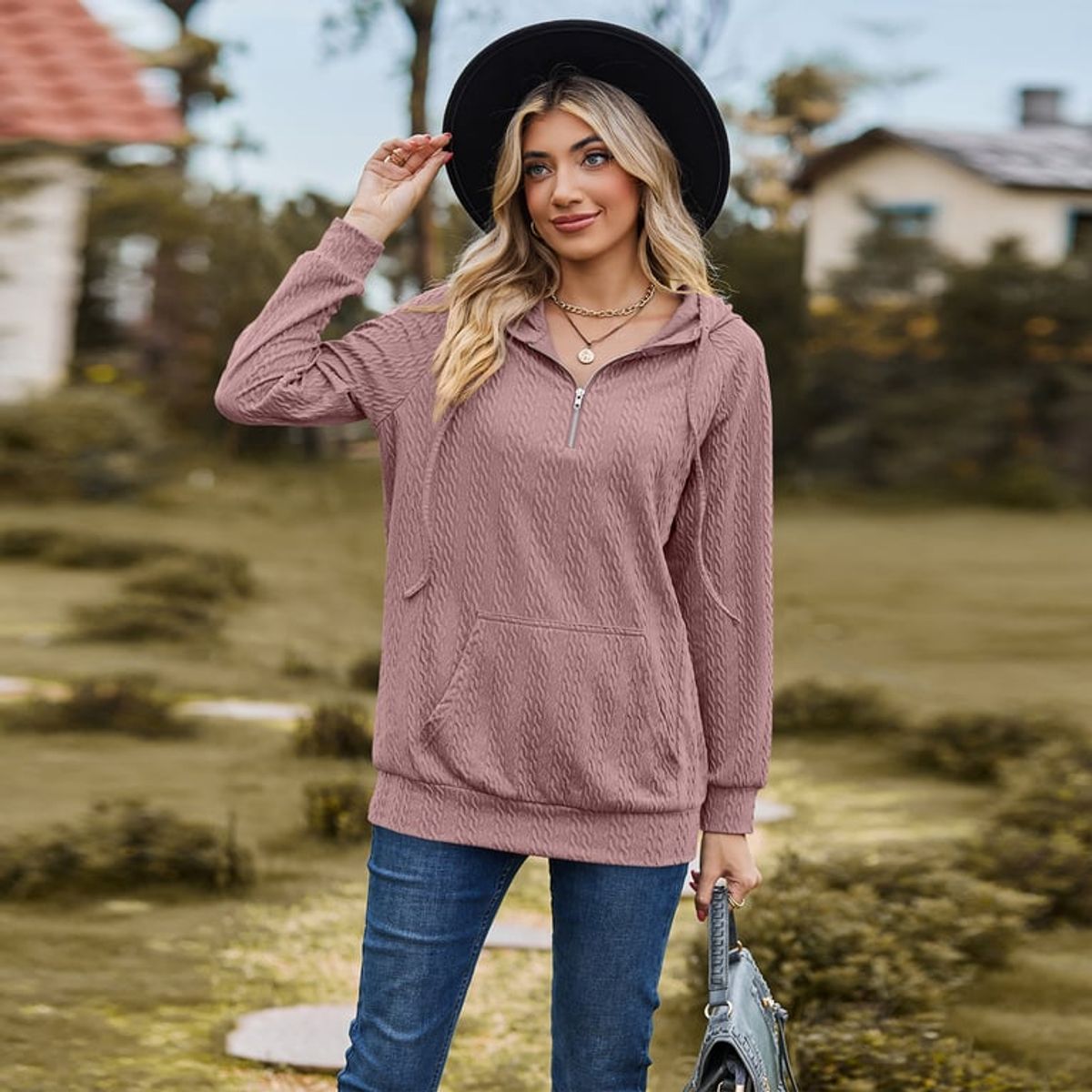 TIOZONEY - Sudadera con capucha y cremallera para mujer