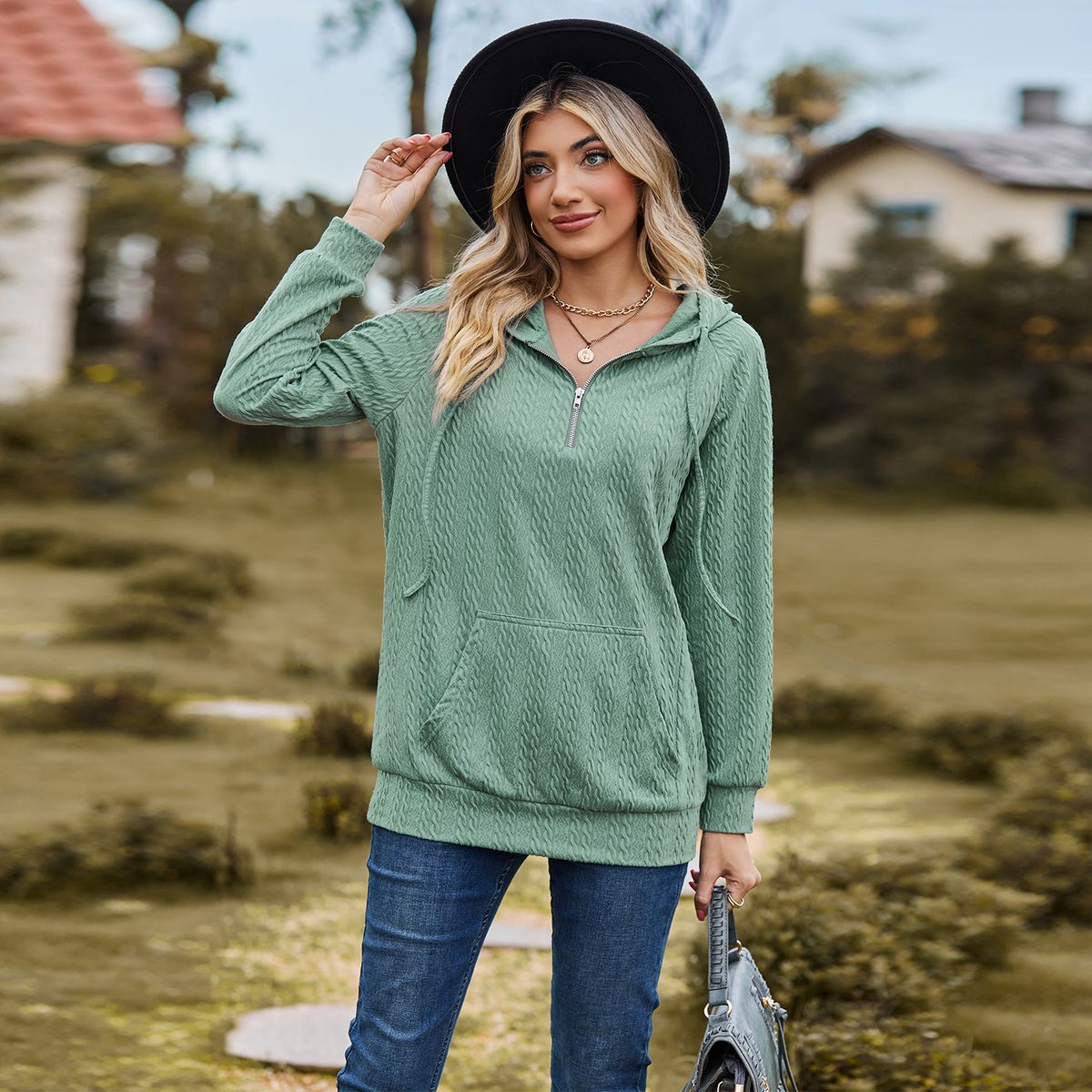 TIOZONEY - Sudadera con capucha y cremallera para mujer