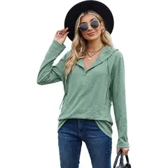 TIOZONEY - Sudadera de manga larga con capucha y holgada para mujer